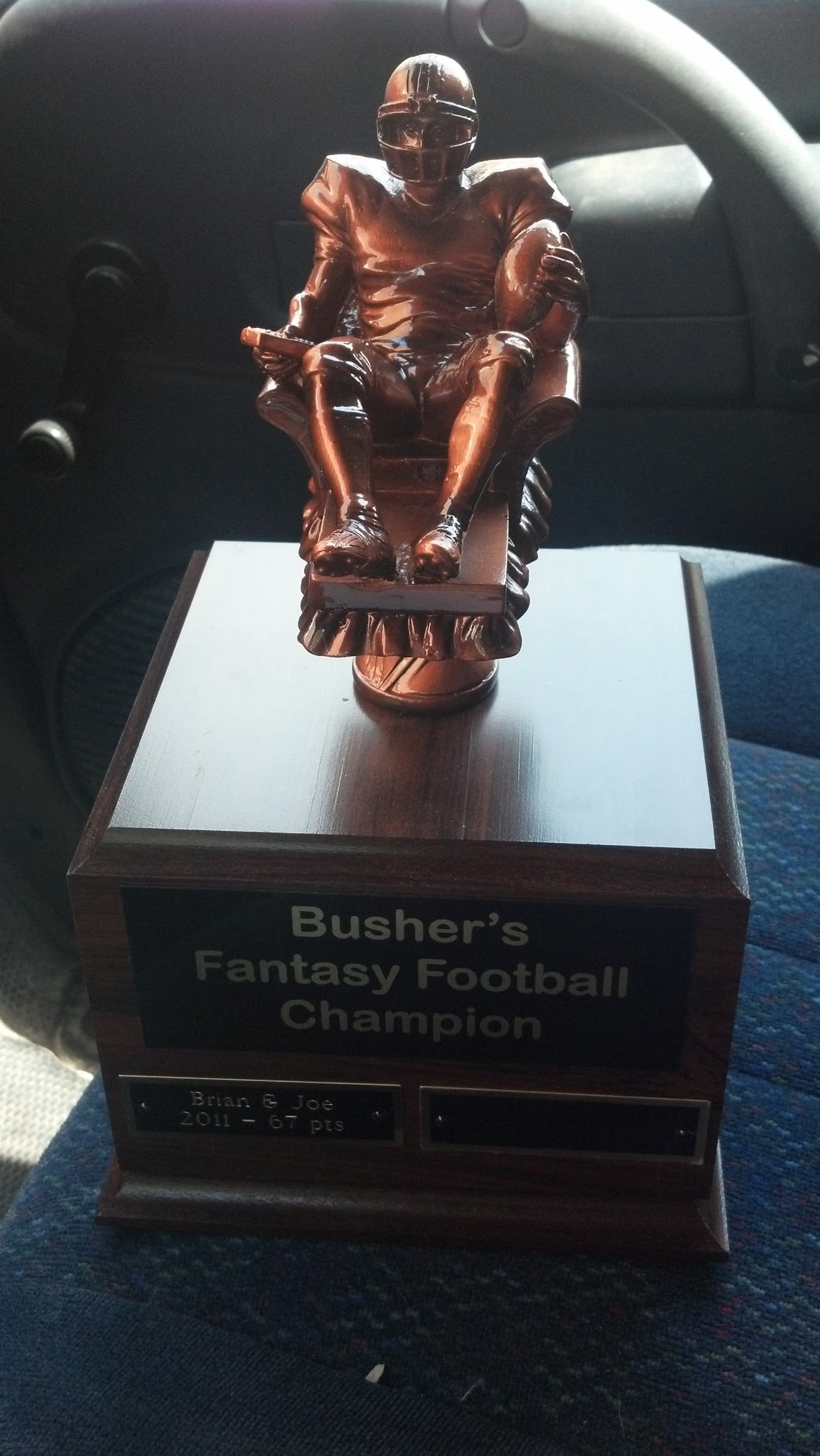 The Busher’s Fantasy Football Champion trophy for the Illinois pool